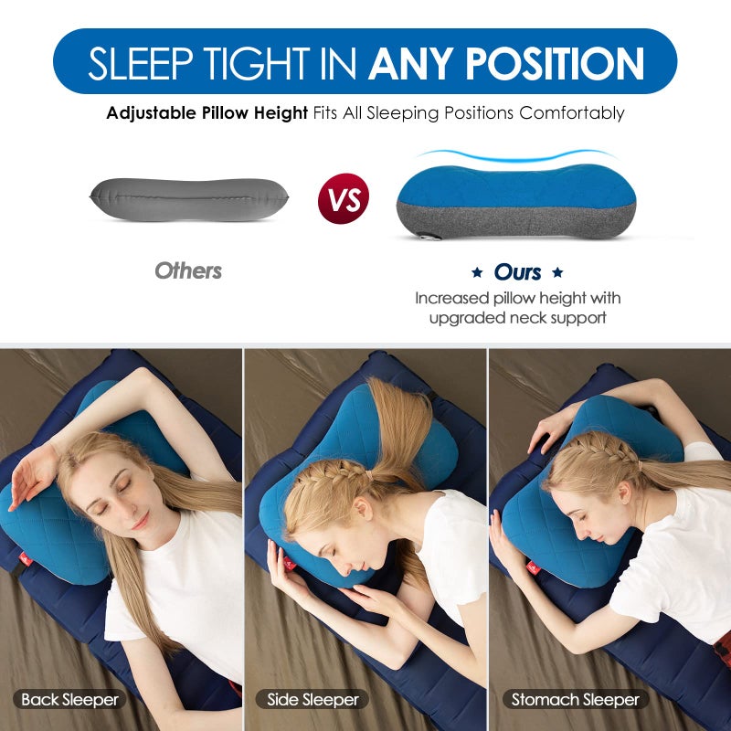 Hikenture Ultralight Inflatable Washable Pillow with Removable Cover for Neck Lumber Support - Upgrade Backpacking Pillow for Camping, Travel, Hiking, Backpacking (Blue) - Image 3