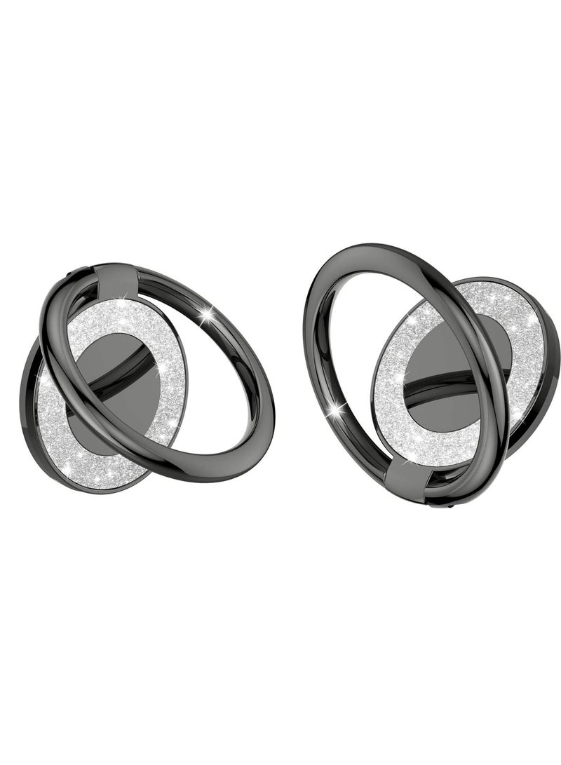 SYOSI 2 Pack Cell Phone Ring Holder Finger Kickstand 360 Degree Rotation Metal Ring Grip for Magnetic Car Mount Compatible with All Smartphone Glitter Black - Image 1