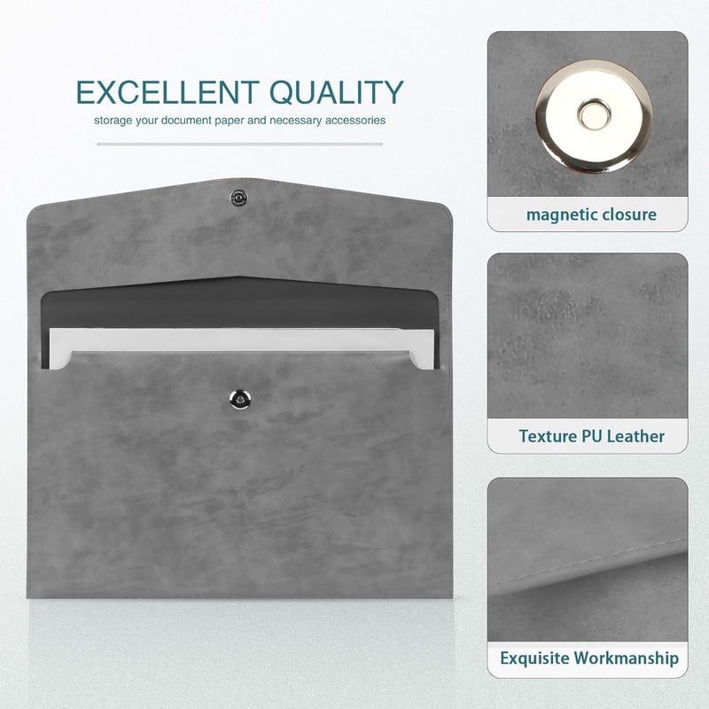 HOOKOR File Folder, Pu Leather A4 Document Holder File Organizer Filing Envelope Portfolio Case Tablet Sleeve With Magnetic Snap Closure For Home School Office Stationery (Grey) - Image 4