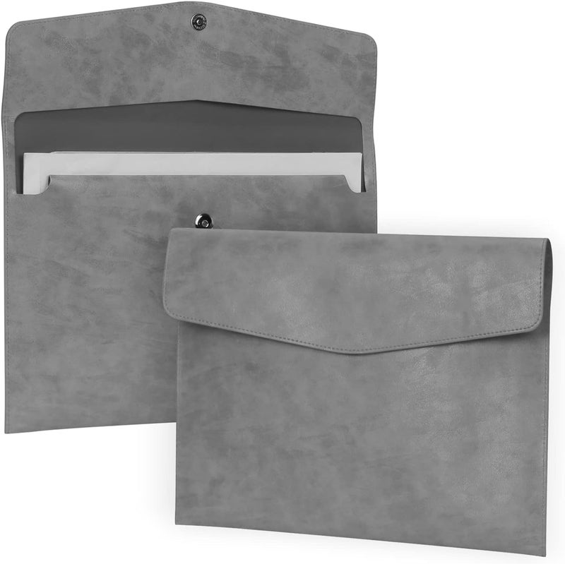 HOOKOR File Folder, Pu Leather A4 Document Holder File Organizer Filing Envelope Portfolio Case Tablet Sleeve With Magnetic Snap Closure For Home School Office Stationery (Grey) - Image 1