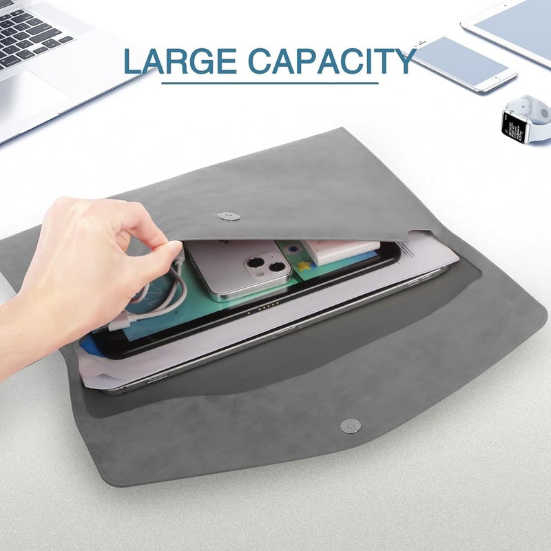 HOOKOR File Folder, Pu Leather A4 Document Holder File Organizer Filing Envelope Portfolio Case Tablet Sleeve With Magnetic Snap Closure For Home School Office Stationery (Grey) - Image 3