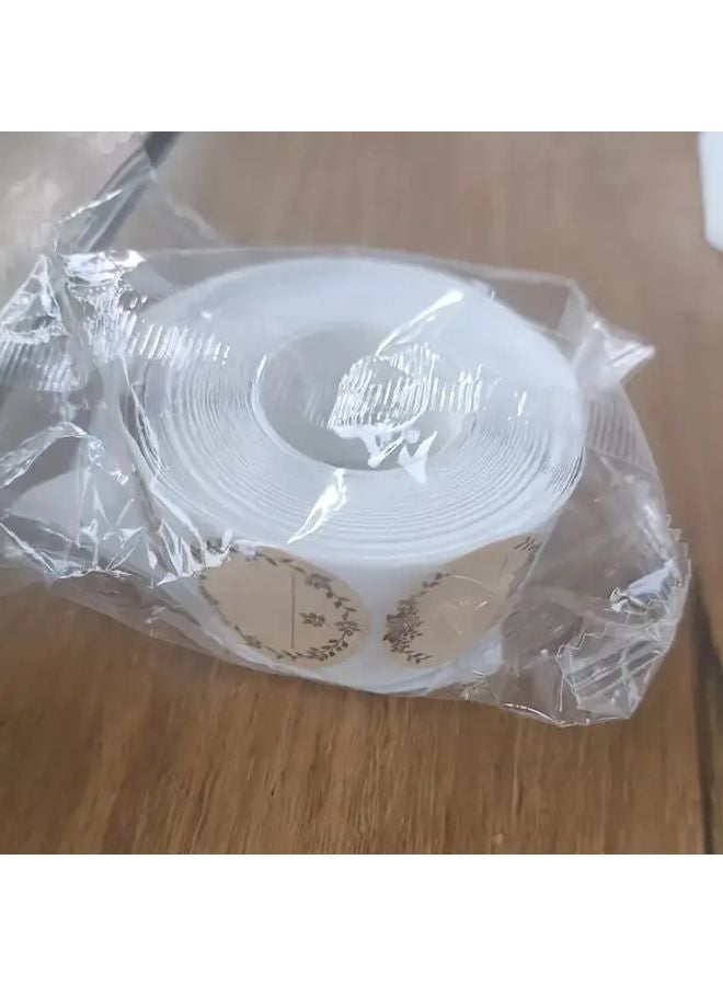 500 Pcs Kraft Paper Stickers Roll Round Wreath Design For Gift Wrapping - Image 1