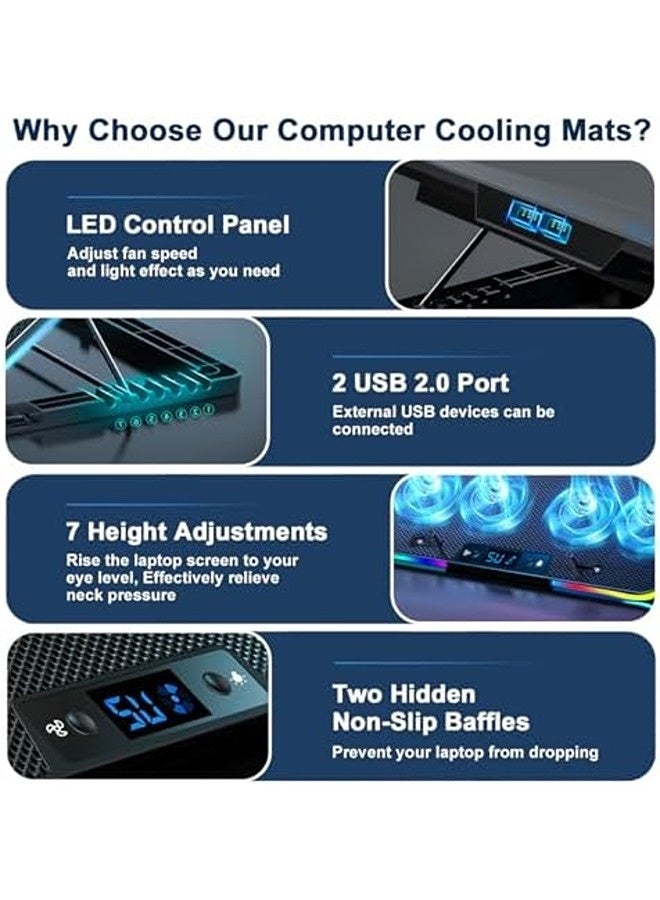 Cestbella RGB Laptop Cooling Pad with 8 Quiet Fans | Adjustable Stand for 12–17 Inch Laptops | Dual USB, 7 Height Levels, LED Light, Gaming Notebook Cooler - Image 4