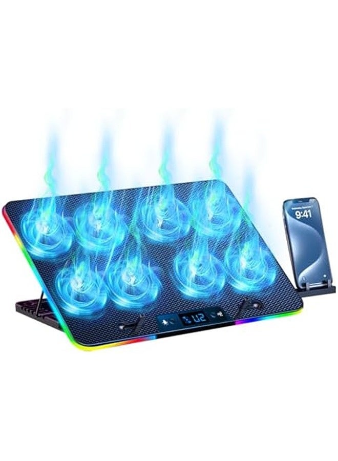 Cestbella RGB Laptop Cooling Pad with 8 Quiet Fans | Adjustable Stand for 12–17 Inch Laptops | Dual USB, 7 Height Levels, LED Light, Gaming Notebook Cooler - Image 1