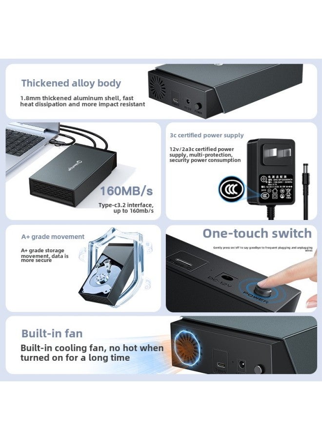 Tiger M11 Mobile Hard Disk 2t 3t 4t 6t 8t 10t 12t 14t Large Capacity 3.5 Inch Desktop-Capacity:4tb [built-in Fan * Alloy Body]-Interface:[type-c Port] 2-in-1 Data Cable  - Image 3