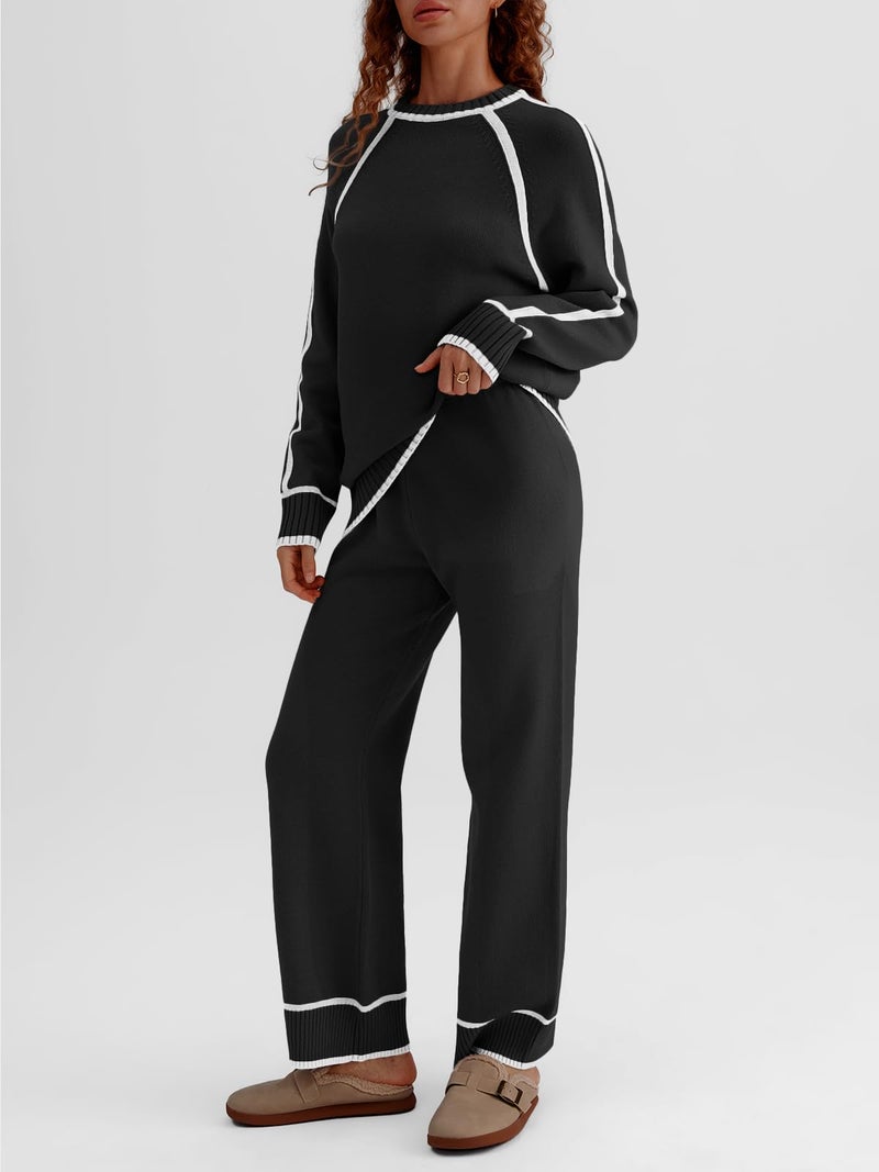 LILLUSORY Womens Lounge Set Two 2 Piece 2025 Fall Loungewear Knit Matching Sweater Sweat Suits SweatSuits Trendy Fashion Outfits Clothes Clothing Colorblock Pants Winter Cute - Image 3