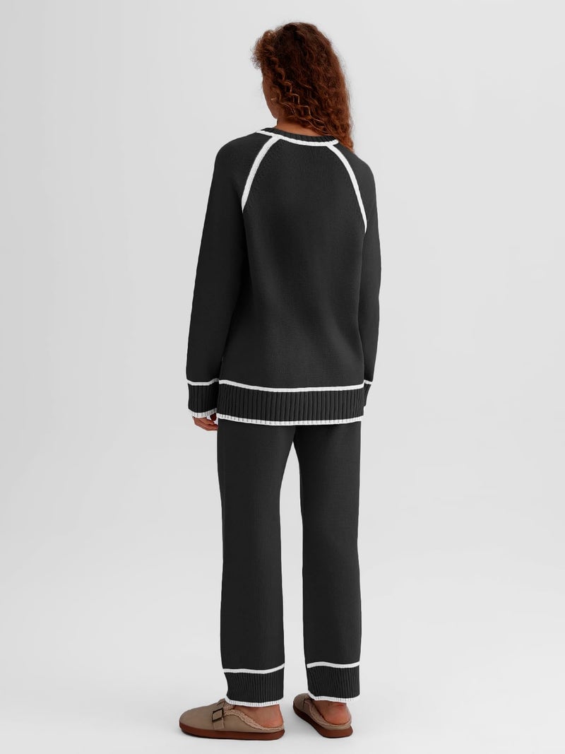 LILLUSORY Womens Lounge Set Two 2 Piece 2025 Fall Loungewear Knit Matching Sweater Sweat Suits SweatSuits Trendy Fashion Outfits Clothes Clothing Colorblock Pants Winter Cute - Image 4