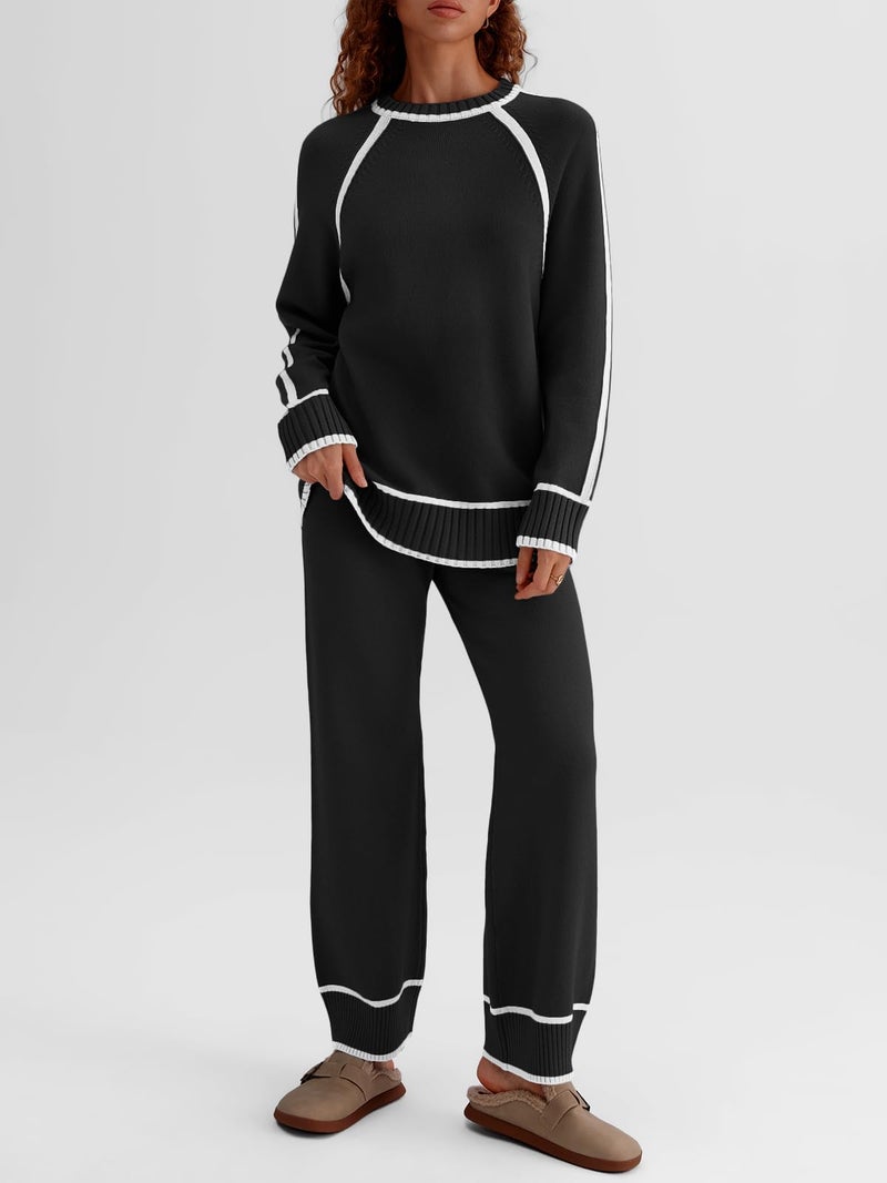 LILLUSORY Womens Lounge Set Two 2 Piece 2025 Fall Loungewear Knit Matching Sweater Sweat Suits SweatSuits Trendy Fashion Outfits Clothes Clothing Colorblock Pants Winter Cute - Image 2
