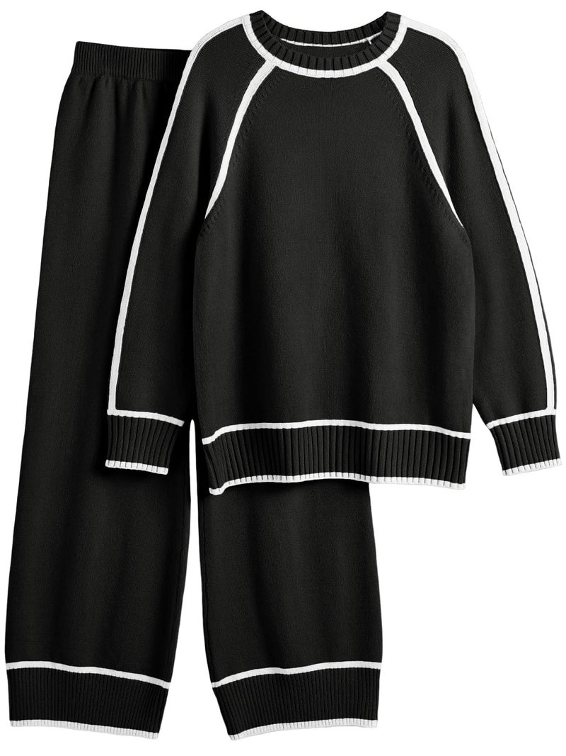 LILLUSORY Womens Lounge Set Two 2 Piece 2025 Fall Loungewear Knit Matching Sweater Sweat Suits SweatSuits Trendy Fashion Outfits Clothes Clothing Colorblock Pants Winter Cute - Image 1
