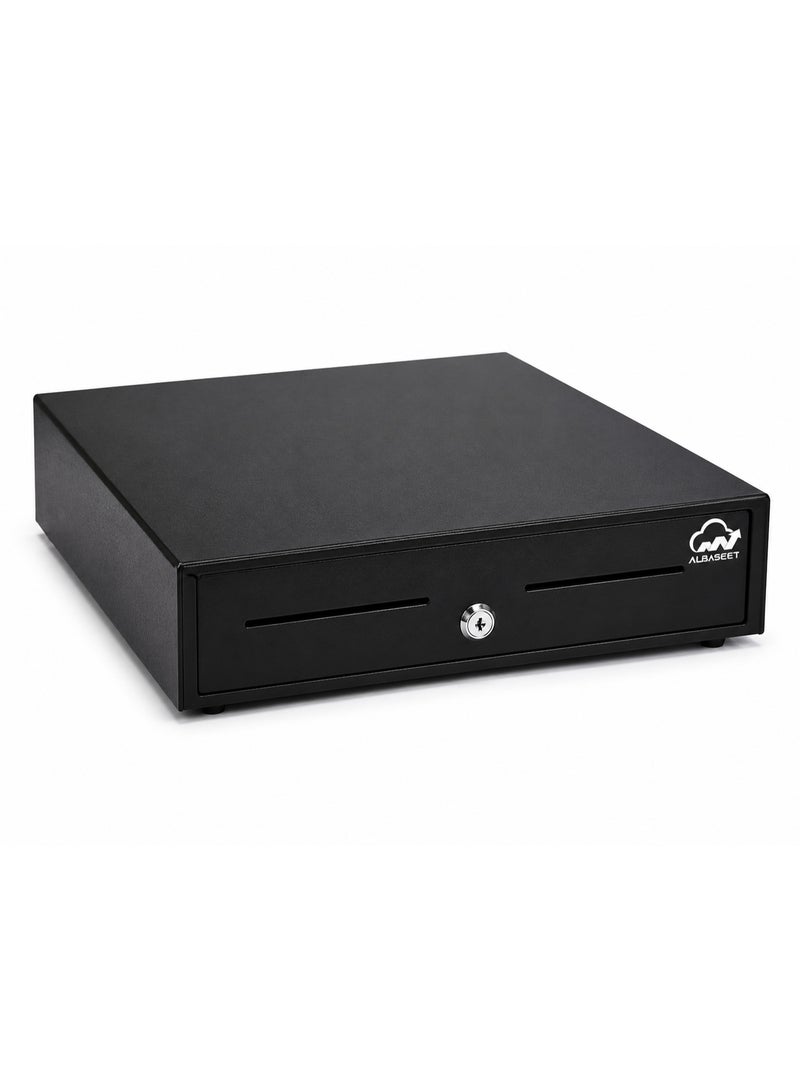 BASEET Heavy-Duty POS Cash Drawer with 5 Bill & 5 Coin Compartments – Secure Lock – Black Metal Cash Drawer for Retail & Restaurants - Image 1