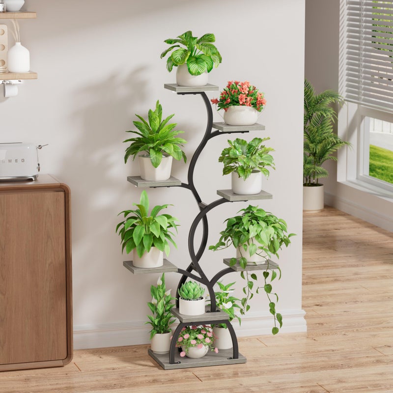 EVAWOO Plant Stand Indoor with Grow Light - 8 Tiered Plant Shelf Indoor, Corner Plant Stand, 49" Tall Plant Shelf with Lights for Indoor Growing, Lighted Flower Holder for Living Room, Balcony (Gray) - Image 5