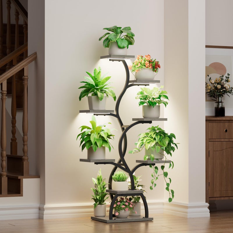 EVAWOO Plant Stand Indoor with Grow Light - 8 Tiered Plant Shelf Indoor, Corner Plant Stand, 49" Tall Plant Shelf with Lights for Indoor Growing, Lighted Flower Holder for Living Room, Balcony (Gray) - Image 4