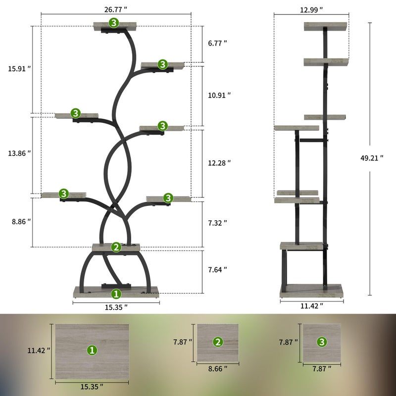 EVAWOO Plant Stand Indoor with Grow Light - 8 Tiered Plant Shelf Indoor, Corner Plant Stand, 49" Tall Plant Shelf with Lights for Indoor Growing, Lighted Flower Holder for Living Room, Balcony (Gray) - Image 2