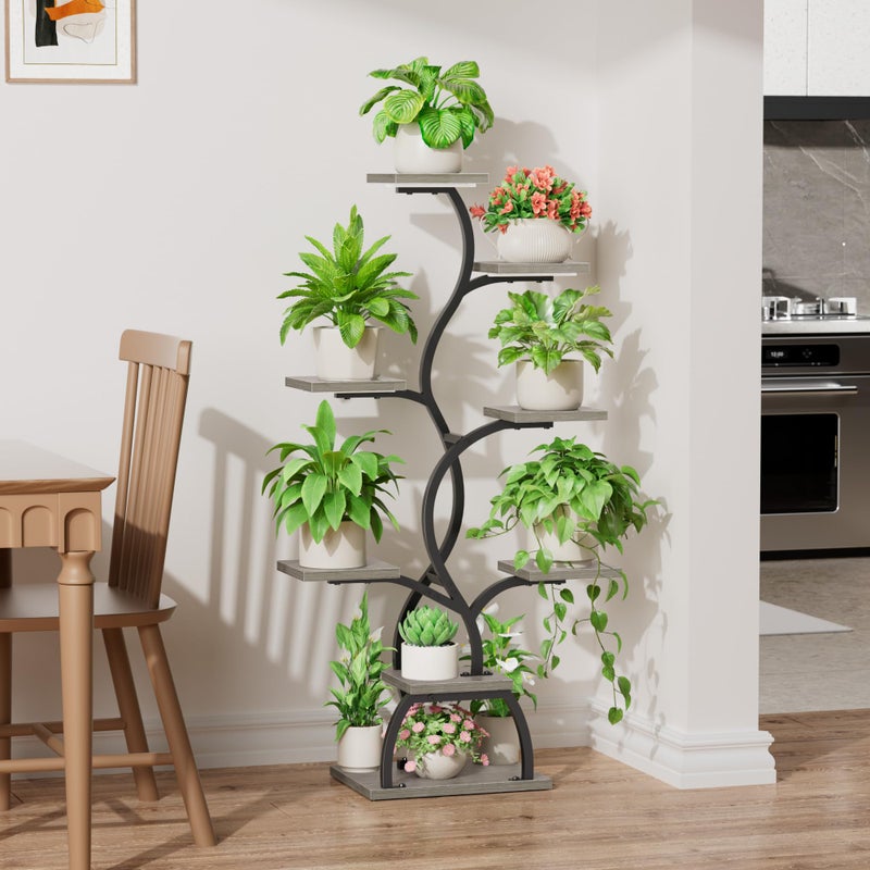 EVAWOO Plant Stand Indoor with Grow Light - 8 Tiered Plant Shelf Indoor, Corner Plant Stand, 49" Tall Plant Shelf with Lights for Indoor Growing, Lighted Flower Holder for Living Room, Balcony (Gray) - Image 3