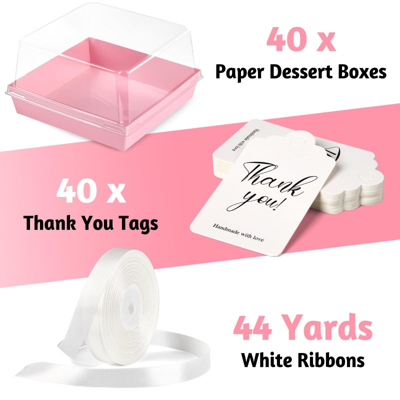 ZORRITA 7 x 7 x 4 Inches Paper Cake Boxes with Clear Lids, 40 Pack Disposable Charcuterie Boxes Square Food Containers for 4-6 Inch Cake, Dessert, Pie, Cupcake, Bakery (Pink) - Image 3