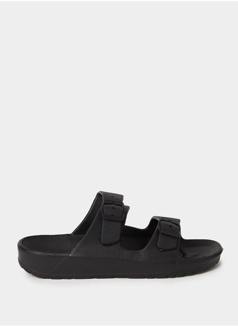 Double Strap Buckle Detail Slides