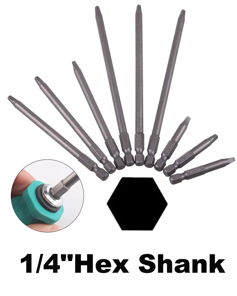 Rocaris 9 Pack 1/4 Inch Hex Shank Long Magnetic Square Head Screwdriver Bits Set Power Tools SQ2 For Poket Hole Jig- 2 inch, 4 inch, 6 inch - Image 4