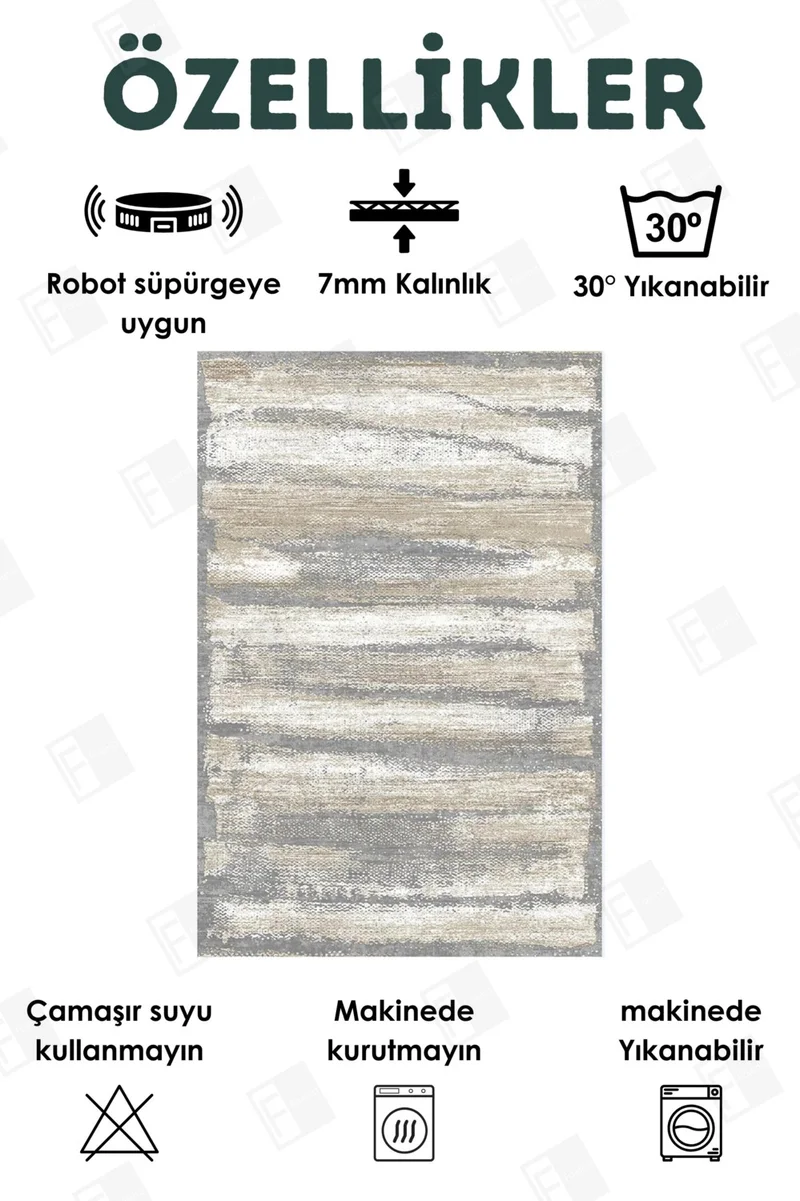 فايند Washable Carpet Kitchen Non-Slip Dod Base Stain-Proof Home Carpet Gray-Beige