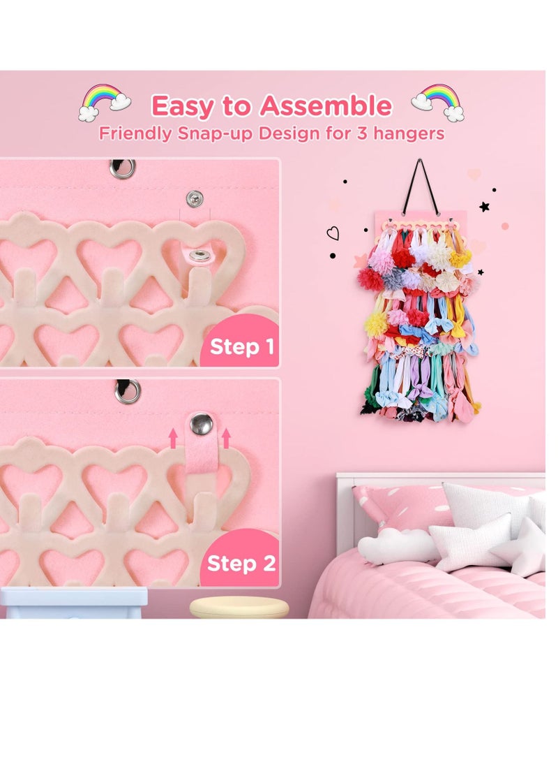 SYOSI Headband Holder for Baby Girls, Headband Organizer for Baby Girls, Baby Bow Holder Organizer w/Heart-Shape Velvet Hangers, Baby Headband Holder Organizer for Door,Closet,Wall, Light Pink  - Image 2
