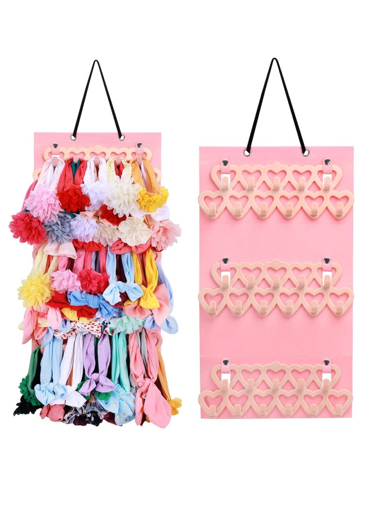 SYOSI Headband Holder for Baby Girls, Headband Organizer for Baby Girls, Baby Bow Holder Organizer w/Heart-Shape Velvet Hangers, Baby Headband Holder Organizer for Door,Closet,Wall, Light Pink  - Image 1