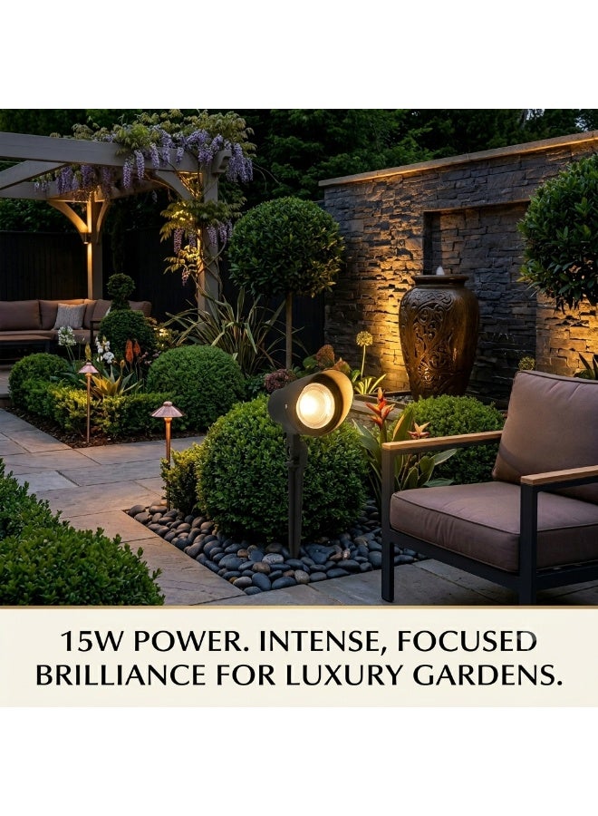 alfriday 15W LED Garden Spike Light, IP65 Waterproof Outdoor Landscape Spotlight, 3000K Warm White Architectural Tree Uplight, Low Voltage In-Ground Pathway & Yard Lawn Lamp, Black Aluminum - Image 3