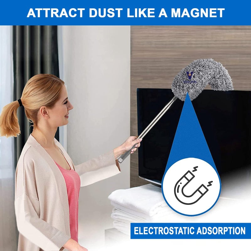 Vasukie Fan Cleaner Brush with 30 to 100 Inch Long Extendable Stainless Steel Rod Bendable Microfiber Feather Duster for High Ceiling Fan Cleaning Washable Detachable Anti Scratch Brush 3 Pcs - Image 5