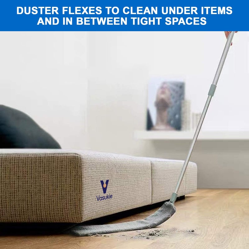 Vasukie Fan Cleaner Brush with 30 to 100 Inch Long Extendable Stainless Steel Rod Bendable Microfiber Feather Duster for High Ceiling Fan Cleaning Washable Detachable Anti Scratch Brush 3 Pcs - Image 3