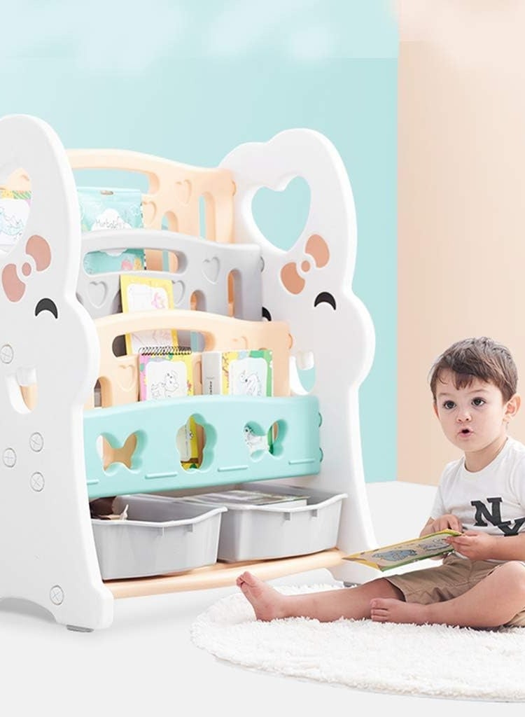 RBWTOYS RBW TOYS Childrens Colourful 2 Drawer Toy Container Storage Boxes with 3 Tier Sling Book Storage Organiser Book Rack Shelf Shelves Unit (Color : White, Size : 80x42.3x90cm)  - Image 2