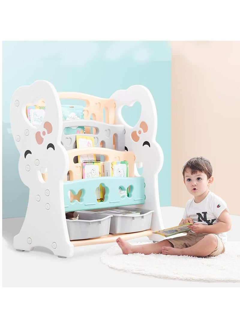 RBWTOYS RBW TOYS Childrens Colourful 2 Drawer Toy Container Storage Boxes with 3 Tier Sling Book Storage Organiser Book Rack Shelf Shelves Unit (Color : White, Size : 80x42.3x90cm)  - Image 1