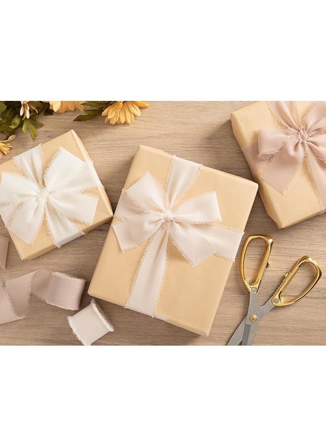 Zeemey 3 Rolls Handmade Fringe Chiffon Silk Ribbon 1 1/2 Inch x 7Yd Nude & White Ribbons Set for Wedding Invitations Bridal Bouquets Gift Wrapping Holiday Decor(4cm*5m)  - Image 3