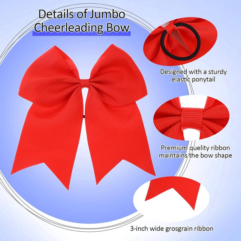 كلاراكو ربطات شعر كبيرة 8 بوصة مع شريط، عبوتان من ربطات التشجيع، ربطة شعر حمراء كبيرة الحجم للتشجيع مع حامل، ربطة شعر لعيد الميلاد، إكسسوارات شعر لفتيات المدارس، الأطفال الصغار، والنساء، الزي المدرسي - Image 4