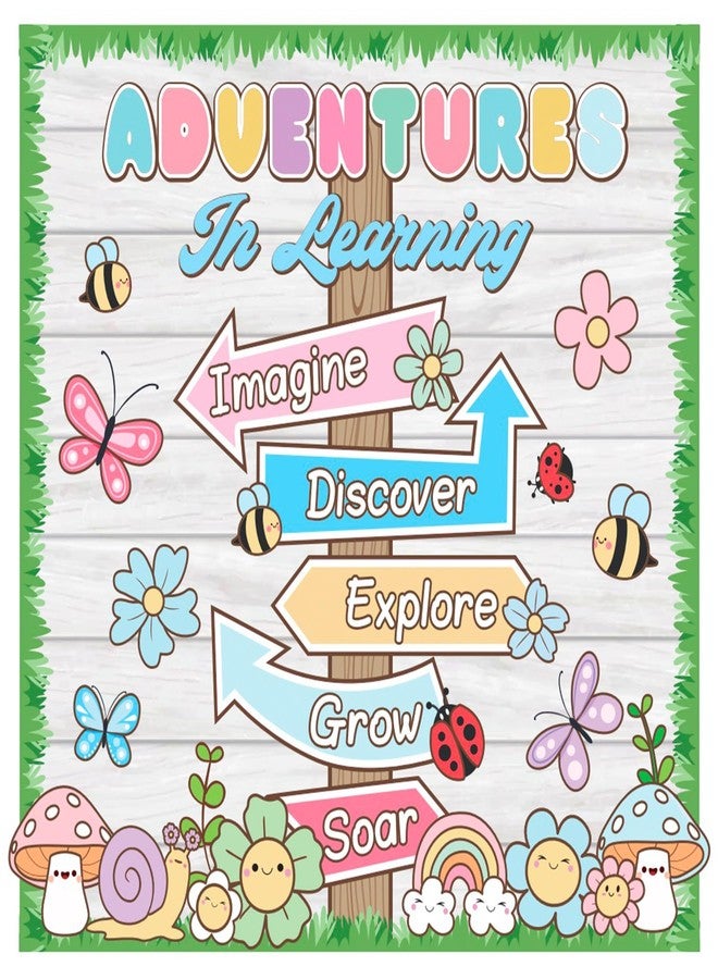 Polaxium Spring Bulletin Board Adventures in Learning Classroom Decoration Spring Flower Signpost Paper Cutouts Spring Bulletin Board Set for Teacher Classroom School Office Chalkboard Wall Supply - Image 1
