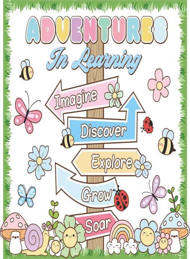 Polaxium Spring Bulletin Board Adventures in Learning Classroom Decoration Spring Flower Signpost Paper Cutouts Spring Bulletin Board Set for Teacher Classroom School Office Chalkboard Wall Supply - Image 2