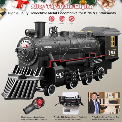 BUBUQE Electric Train Sets Remote Control for Kids Metal Alloy Christmas Train Toys Steam Locomotive Glowing Passenger Carriages Luxury Tracks Light  Sounds Rechargeable Birthday Gifts for Boys Girls Green - Image 5