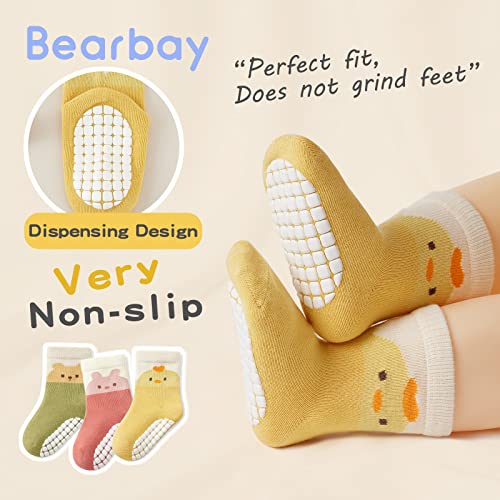 Bearbay Baby Socks 6 Pairs - Non-Slip Gripper for Toddlers, Infants & Kids, Soft Cotton Crew Socks for Boys & Girls - Image 2