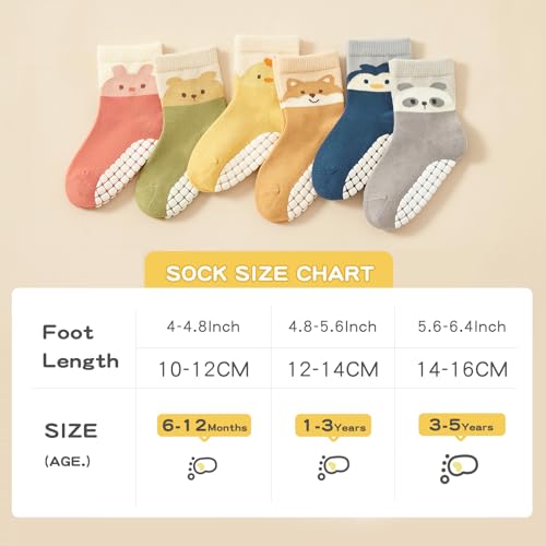 Bearbay Baby Socks 6 Pairs - Non-Slip Gripper for Toddlers, Infants & Kids, Soft Cotton Crew Socks for Boys & Girls - Image 3