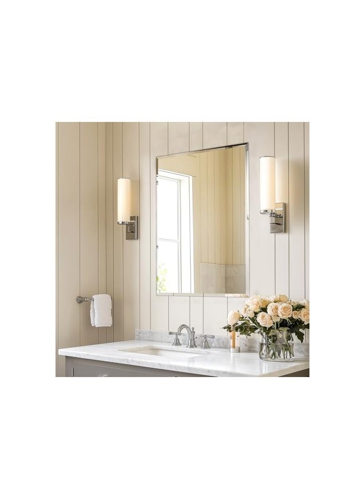 SS SS Tech Wall Mounted Mirror Rectangular: 60x80cm HD Wall Mirror Tempered Glass with Bevelled Thin Frame Vertical or Horizontal Hanging for Bathroom Bedroom Living Room Hallway  - Image 1