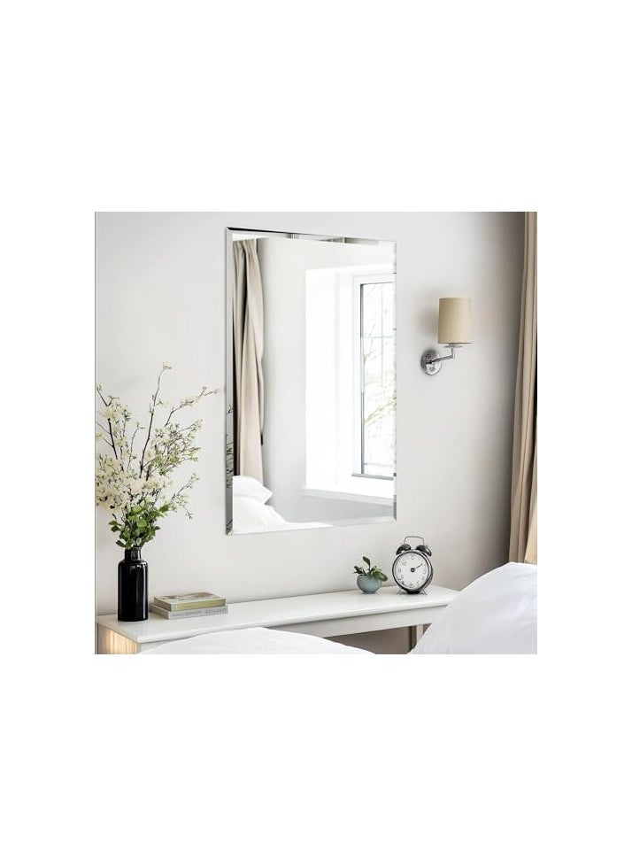 SS SS Tech Wall Mounted Mirror Rectangular: 60x80cm HD Wall Mirror Tempered Glass with Bevelled Thin Frame Vertical or Horizontal Hanging for Bathroom Bedroom Living Room Hallway  - Image 3