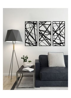 Home Gallery Decorative Abstract linear pattern wooden wall Art 3 panels 80X130 cm  - Image 1