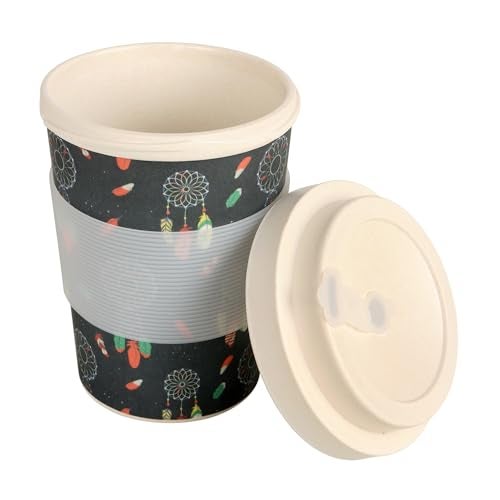 Earthism Eco-Friendly Bamboo Fibre Travel Reusable Coffee Mug with lid 350 Ml (Dreamcatcher) - Image 2