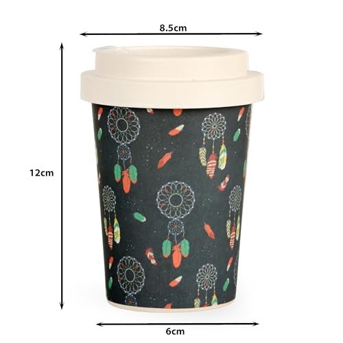 Earthism Eco-Friendly Bamboo Fibre Travel Reusable Coffee Mug with lid 350 Ml (Dreamcatcher) - Image 3