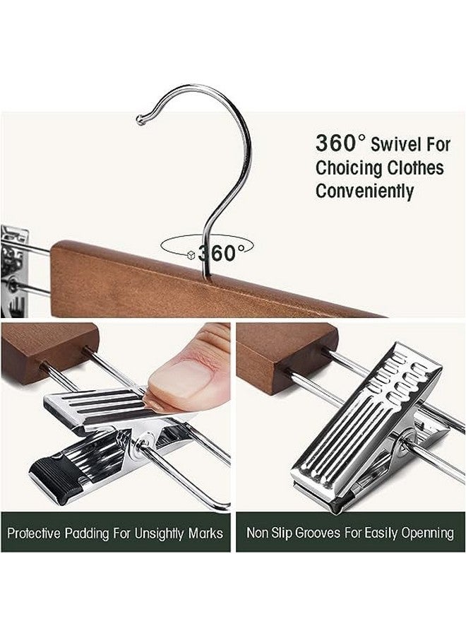 ginoya brothers Ginoya Brothers Wooden Pants Hangers Bottom Hanger Jeans Hanger Skirt Hanger with 2-Adjustable Anti-Rust Clips for Pants, Skirts, Clothes Anti-Rust Hook Best for wodrobe Decor. (Walnut, 20)  - Image 2