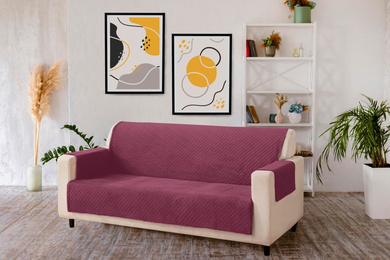 KINGLY Velvet Quilted Universal Elastic Sofa Cover Non-Slip Sofa Protector 4 Seater Armchair Cover with Machine Washable Adjustable Elastic Straps (4 Seater) (Onion Pink) - Image 5
