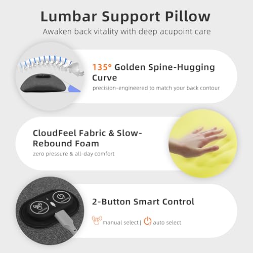 Lifiora 3-in-1 Back Massager with Heat & Vibration, Smooth Spine Triple Fusion Lumbar Support Pillow for Lower Back and Sciatica Pain Relief, Deep Tissue Relaxation for Bed or Office Chair - Image 3