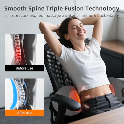 Lifiora 3-in-1 Back Massager with Heat & Vibration, Smooth Spine Triple Fusion Lumbar Support Pillow for Lower Back and Sciatica Pain Relief, Deep Tissue Relaxation for Bed or Office Chair - Image 4