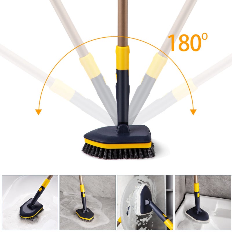 Yocada Tub Tile Scrubber Brush 2 in 1 Cleaning Brush 58.2 Inch Adjustable Telescopic Pole Stiff Bristles Scouring Pads for Cleaning Bathroom Kitchen Toilet Wall Tub Tile Sink Non Scratch - Image 4
