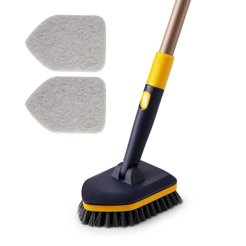 Yocada Tub Tile Scrubber Brush 2 in 1 Cleaning Brush 58.2 Inch Adjustable Telescopic Pole Stiff Bristles Scouring Pads for Cleaning Bathroom Kitchen Toilet Wall Tub Tile Sink Non Scratch - Image 1