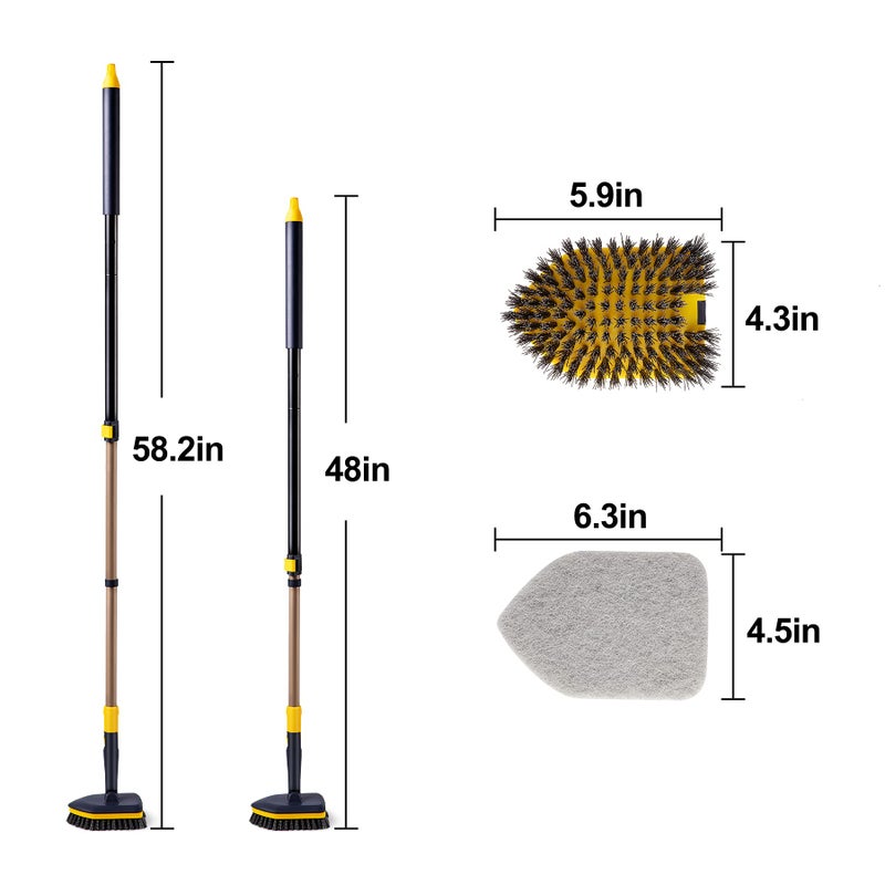 Yocada Tub Tile Scrubber Brush 2 in 1 Cleaning Brush 58.2 Inch Adjustable Telescopic Pole Stiff Bristles Scouring Pads for Cleaning Bathroom Kitchen Toilet Wall Tub Tile Sink Non Scratch - Image 5