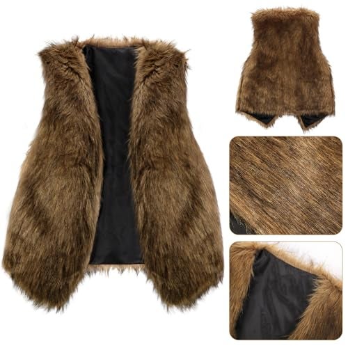 Suhine 3 Pcs Deer Costume Set Deer Antlers Headband with Ears Faux Fur Vest for Christmas Halloween Cosplay(Small) - Image 2