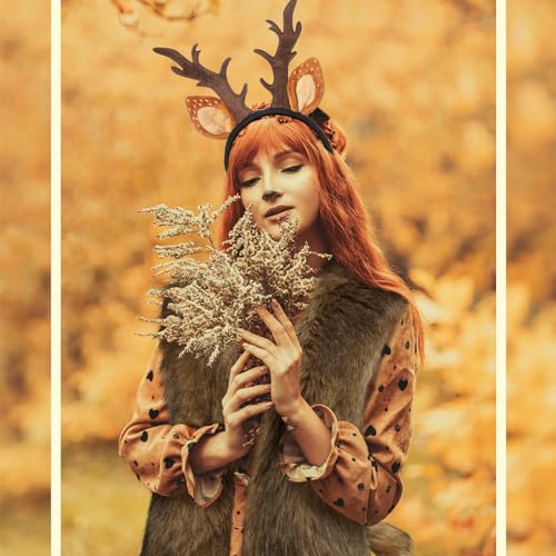 Suhine 3 Pcs Deer Costume Set Deer Antlers Headband with Ears Faux Fur Vest for Christmas Halloween Cosplay(Small) - Image 4